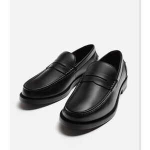 ZARA Man Leather Penny Loafer Black Size US 12 EUR 45 Ref 2608/421